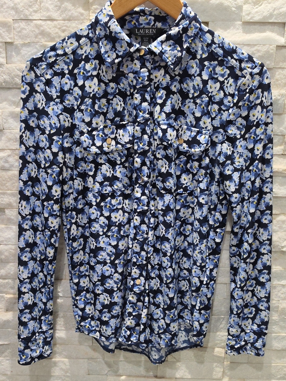 LAUREN Ralph Lauren Navy and Light Blue Floral Button-Down Shirt